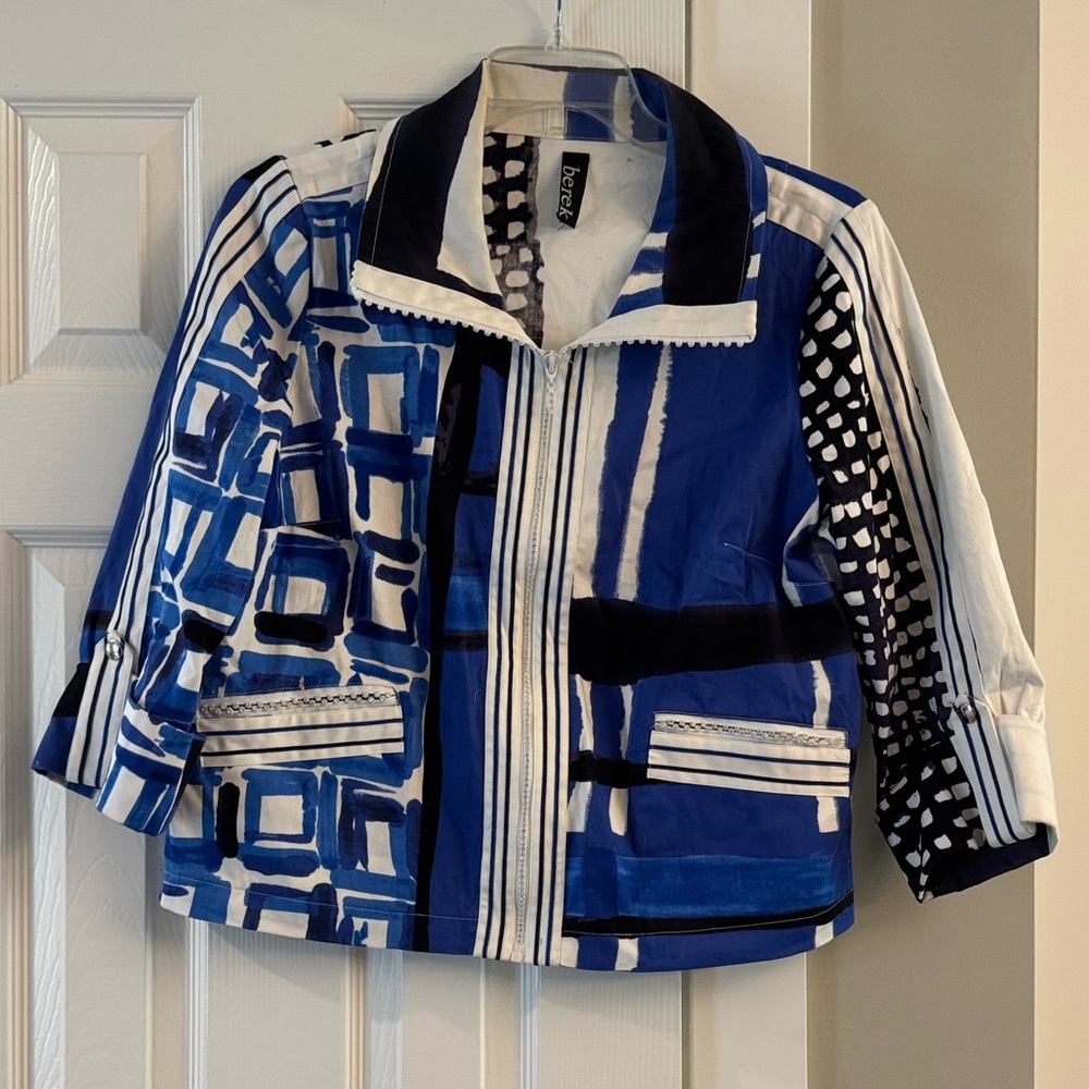 Berek Black, Royal Blue and White Artistic Fabric Jacket